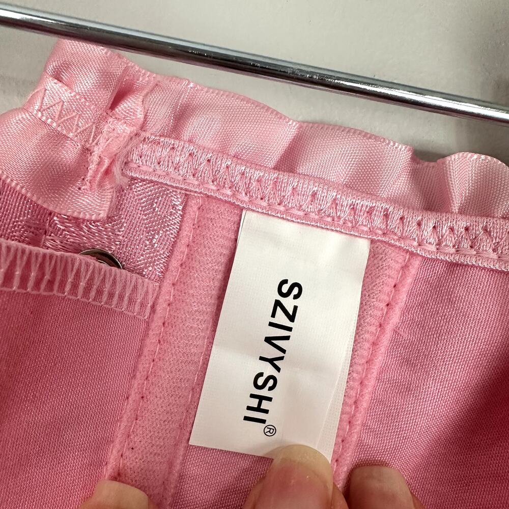 Pink Floral Jacquard Bustier Lace Up Corset Top Ruffle Hem Castle Fairy Small - Picture 8 of 14
